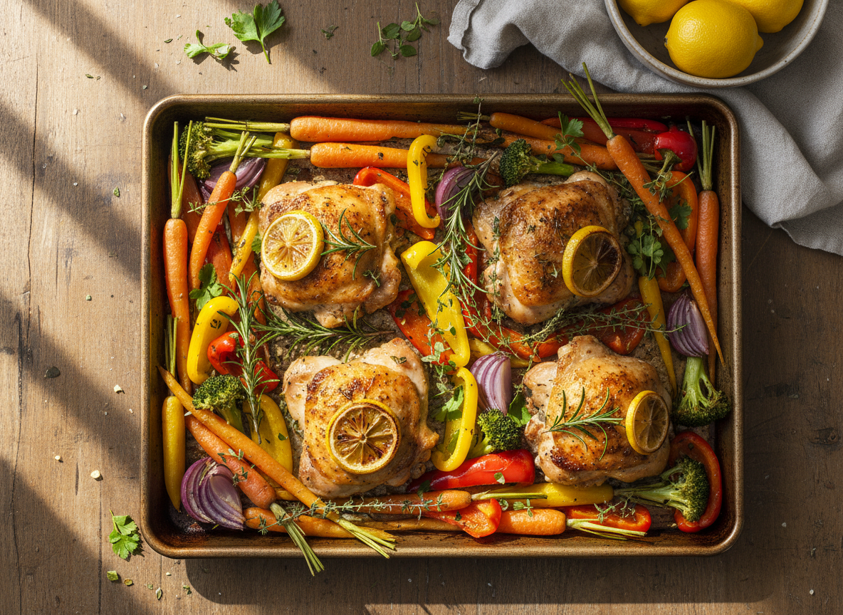 Sheet-Pan Lemon Herb Chicken with Roasted Fall Vegetables